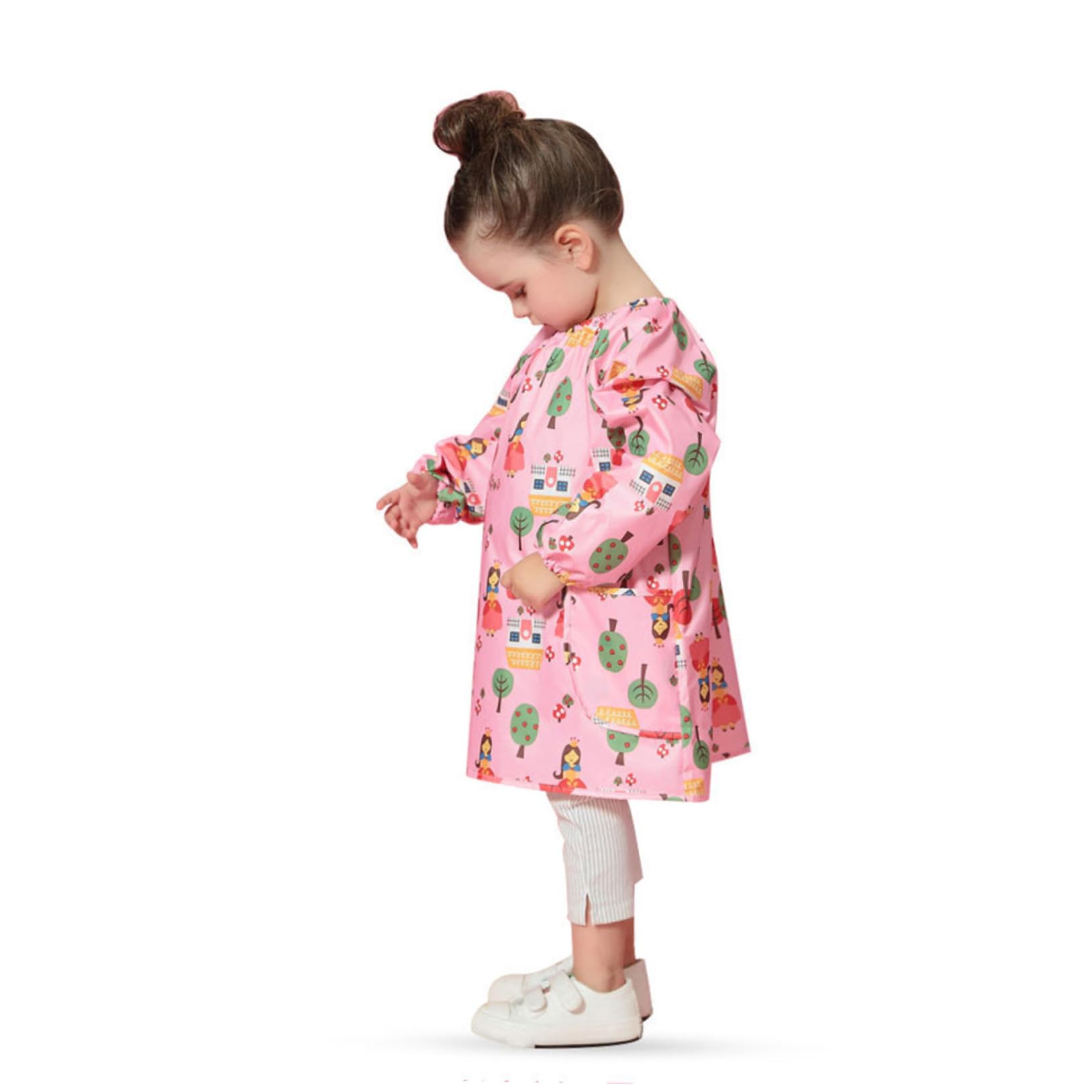 YARNOW Grembiule da Pittura per Bambini Rosa Maniche Lunghe in Poliestere Resistente alle Macchie per Protezione Abiti Durante Pittura e Disegno