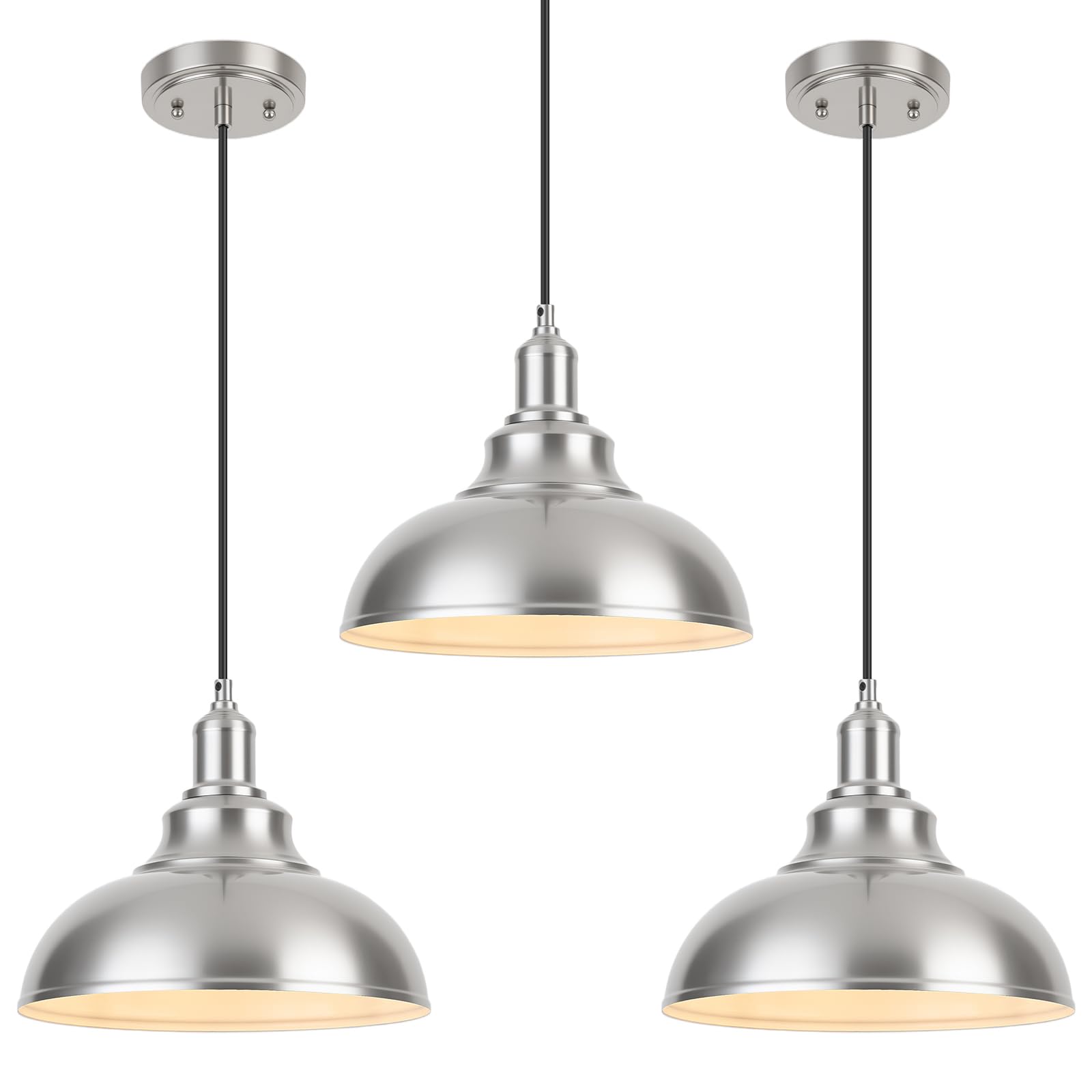 3 Pack Farmhouse Dome Pendant Lights for Kitchen Brushed Nickel