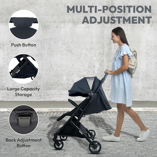 Bonbe Baby Stroller & Pushchair - Foldable Travel Pram in Black, 5-Point Harness, Hold 22kg - Adjustable Seat, Cabin-Size Buggy, Strollers for Toddlers Up to 4 Years, Under-Seat Storage Bag Baby Pram - Image 6