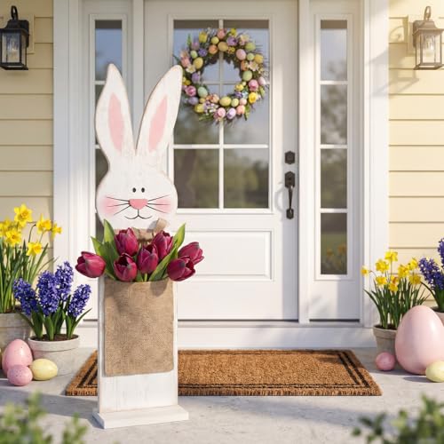 Novabright 30.2 H Easter Bunny Porch Sign Standing Wooden Rabbit