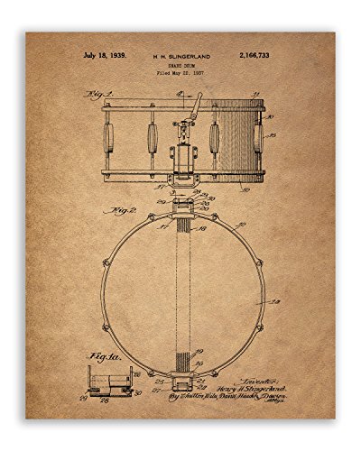Drum Patent Prints - Set of 4 (8 inches x 10 inches) Photos Vintage Wall Art Decor