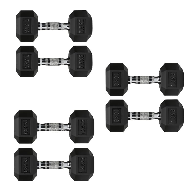 Hex Dumbbells Set with Rack or Without Rack, Weights Dumbbells Set for Home Gym, Premium Hexagon Strength Training Gym Equipment for Men & Women (Weights Only, 7.5+10+12.5 Kg Pair Set)