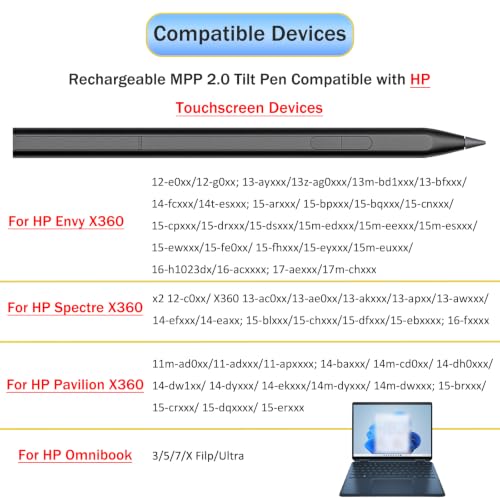 Image of Rechargeable MPP 2.0 Tilt Pen for HP Active Rechargeable Tilt MPP 2.0 Pen (3J122AA) Compatible with HP Omnibook X Flip /Envy X360 /Pavilion X360 /Spectre X360 with 4096 Pressure Sensitivity(Black)