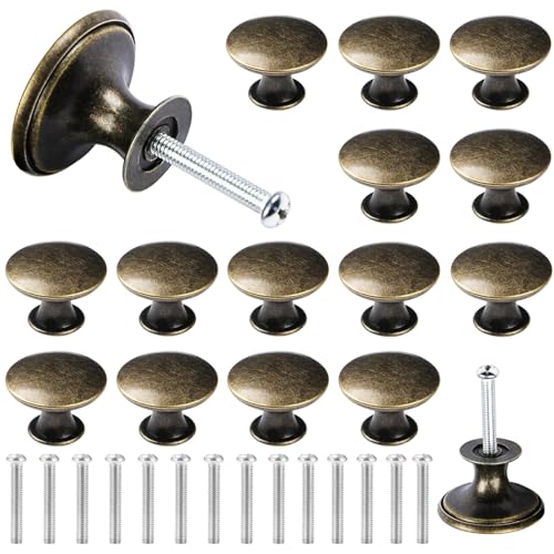 Begpoee 16 Pièces Boutons de Tiroir Ronds en Acier Inoxydable Bronze pour Armoire, Bouton de Meuble, Avec Vis, 3 x 2,1 cm, Pour Les Armoires de Bureau, Les Coiffeuses, Les Casiers, Les Armoires