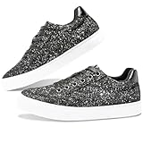 Jeekopeg Glitter Sparkly Fashion Sneakers Shoes Shiny Casual Shoes Bling Sequin Concert Low Cut Lace up Shoes(Black Glitter,9 Women/7.5Men)