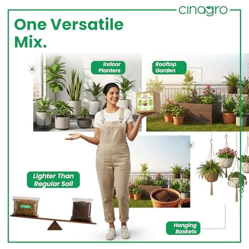 Image of Cinagro 2 Kg 4-in-1 Organic Potting Mixture, Soil Less, Expands Up to 5 Kg|Includes Cocopeat, Vermiculite, Neem Khaad, Plant Food Mix for Home Garden