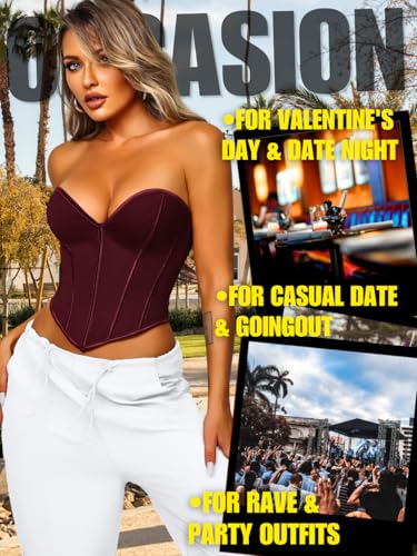 Image of ChiaoLezhee Heart Corset Top For Women, Sexy Concert Outfits Going Out, Strapless Crop Top, Overbust Bustier