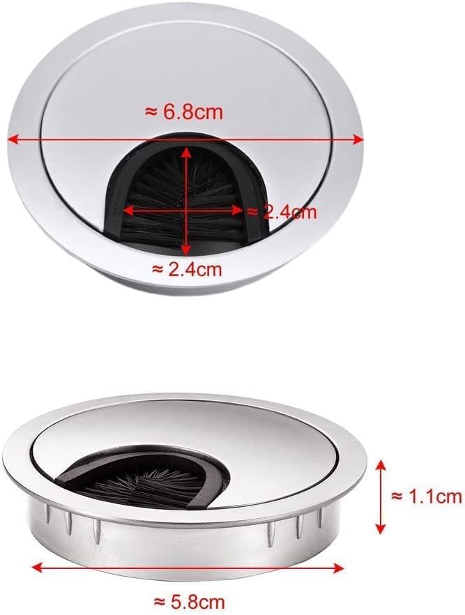 2 Pcs Desk Table Grommet Cable Tidies Caps, 60mm Desk Surface Port Hole Covers, Brushed Chrome Computer Desk Plastic Grommet Table Cable Tidy Wire Hole Cover, for Computer Desk