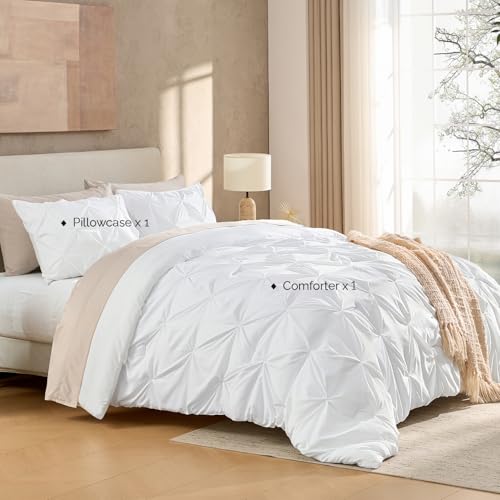 Image of Andency White Twin Comforter Set (66x90Inch), 2 Pieces Cute Soft Pinch Pleat Bedding Comforters & Sets for Kids Girls, All Season Lightweight Fluffy Down Alternative Bed Set