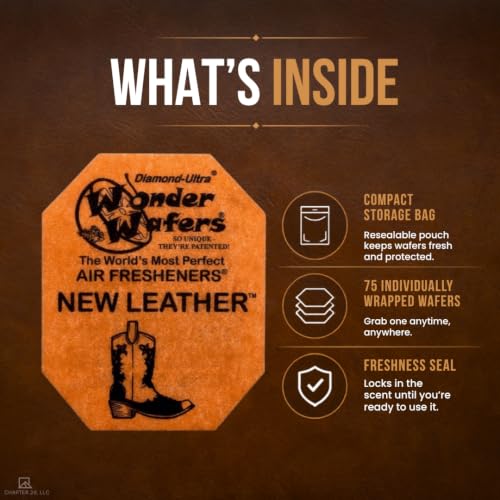 Image of Wonder Wafers 20 Count Air Fresheners Individually Wrapped, New Leather Fragrance