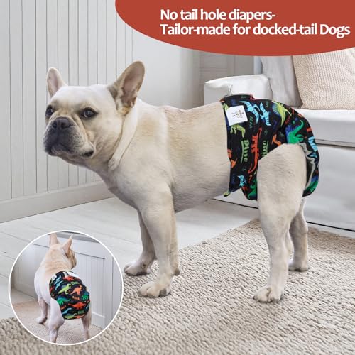 Image of CuteBone Washable Dog Diapers Female No Tail Hole 3 Pack Reusable Doggie Period Training Pants for Docked-Tail Frenchie French Bulldog Boston Terrier Without Tail WWD24XS