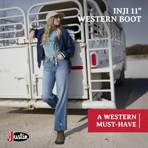 Justin West Inji 11" Western Boot for Women, Premium Full Grain Leather, Cement Construction, Slip-Resistant Round Toe, Metallic Shank2