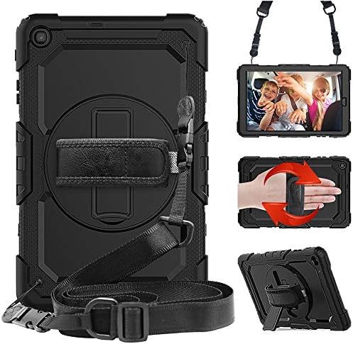 STLDM Galaxy Tab A 10.1 Case 2019,Full Body Heavy Duty Cover Case with Built-in Screen Protector,Rotating Stand,Hand Strap and Shoulder Strap for Samsung Galaxy Tab A 10.1 SM-T510/T515 Black