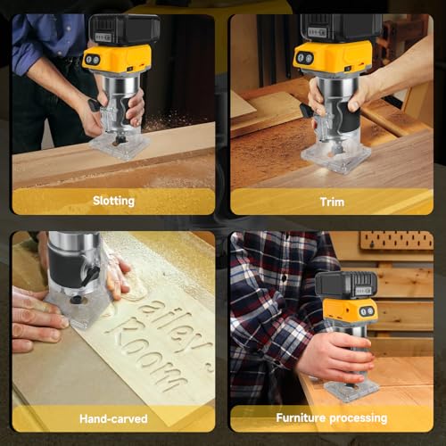 Cordless Compact Router for Dewalt 20V Battery, Brushless Trimmer Router with 5 Variable Speeds, (Tool Only)30000 RPM, 800W Wood Palm Router Tool with 5PCS 1/4" Router Bits, Edge, Roller Guides 7 Cordless Compact Router for Dewalt 20V Battery, Brushless Trimmer Router with 5 Variable Speeds, (Tool Only)30000 RPM, 800W Wood Palm Router Tool with 5PCS 1/4" Router Bits, Edge, Roller Guides - Image 7