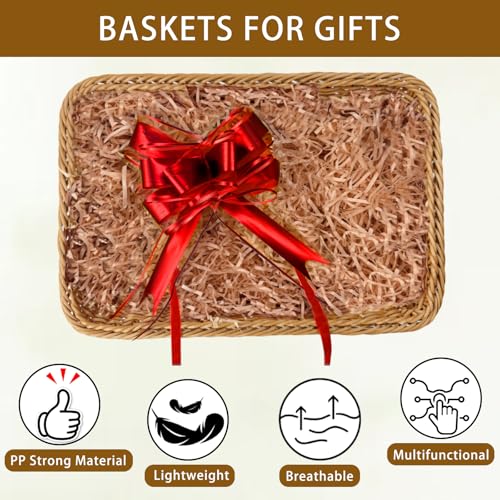 2PCS 35x25x7cm Gift Basket Hamper Wrapping Kit,Empty Diy Wicker Hamper Basket With Cellophane Wrap,Bow,Greeting Cards,Shredded Paper for Christmas,Easter Gift,Birthday,Wedding - Image 3
