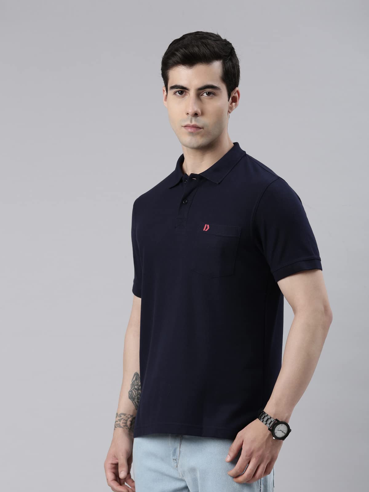 Dixcy Scott Originals Mens Brand Logo Polo Collor Short Sleeves with Botton Clouser Cotton T-Shirt - Prime Polo(Black Iris)-S