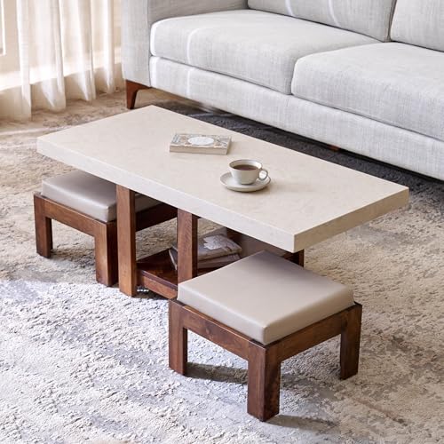 Home Centre | Giza Composite Marble Top Coffee Table with Stools ...