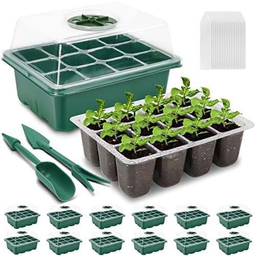 BEWAVE 12 Pack Seed Starter Trays Kit 144-Cell Plant Grow Kit with Humidity Adjustable Dome and Base Mini Greenhouse Germination Tray Set for Garden Home Seedling Growing BEWAVE 12 Pack Seed Starter Trays Kit 144-Cell Plant Grow Kit with Humidity Adjustable Dome and Base Mini Greenhouse Germination Tray Set for Garden Home Seedling Growing