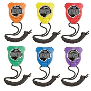 Champion Sports Stopwatch Timer Set: Waterproof, Handheld Digital Clock Sport Stopwatches with Large Display for Kids or Coach – Bright Colored 6 Pack