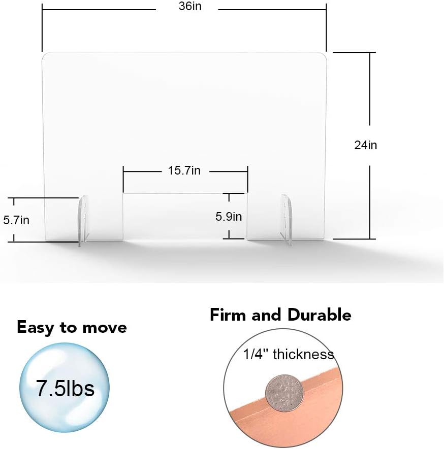 Sneeze Guard for Desk and Counter 36x24 Inches Protective Freestanding 1/4'' Thickness Barrier Shield with Transaction Window Acrylic Plexigalass for Offices and Store… : Office Products