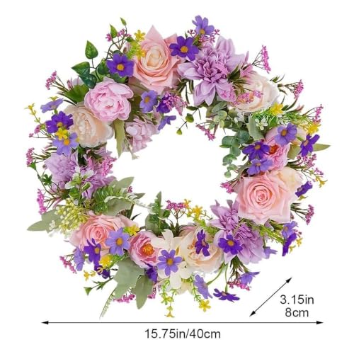 15.75 Inches Mixed Rose Art Rural Style Fall Wreaths for Front Door - image 3