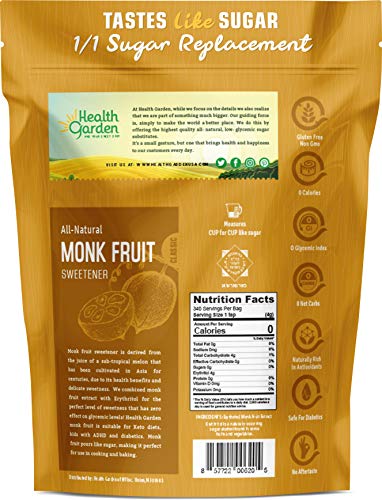 Health Garden Monk Fruit Sweetener, Classic - Non Gmo - Gluten Free - Sugar Substitute - Kosher - Keto Friendly (3 Lbs) #TOP1