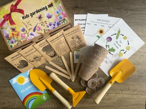 Kids Gardening Set, Grow Your own kit for Children, Wildflower Seeds, Sunflower Seeds, Birthday Gift for Kids, Garden Set for Kids, Seed Kits for Kids, Childrens Gardening Set, (Kids Gardening Set)