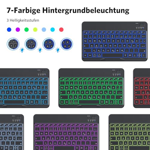 OMOTON Bluetooth Tastatur für iOS/Android/Windows mit Telefonhalter, iPad Tastatur mit Hintergrundbeleuchtung, Wiederaufladbar, QWERTZ… – Ansicht 3