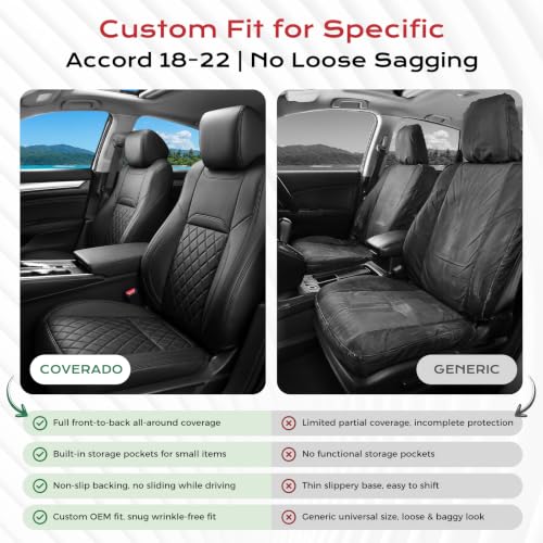 Image of Coverado Upgraded Full Set Leather Car Seat Covers, Custom Fit for Honda Accord 2018‑2022 EX, EX‑L, Touring, Sport, Hybrid, Waterproof Wear‑Resistant Auto Seat Protector Cushion, Black