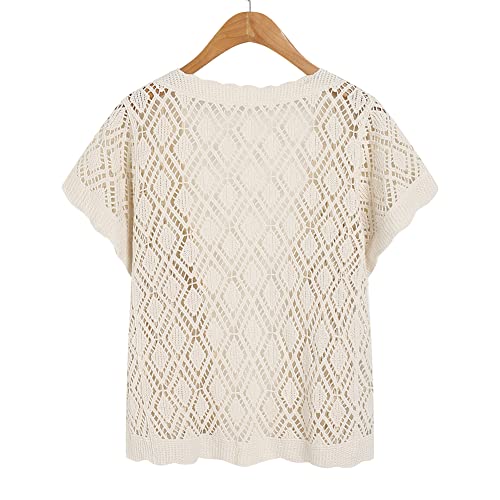 Image of Women's Open Front Knit Cropped Bolero Shrug Cardigan Sweater Short Sleeve V Neck Hollow Out Top