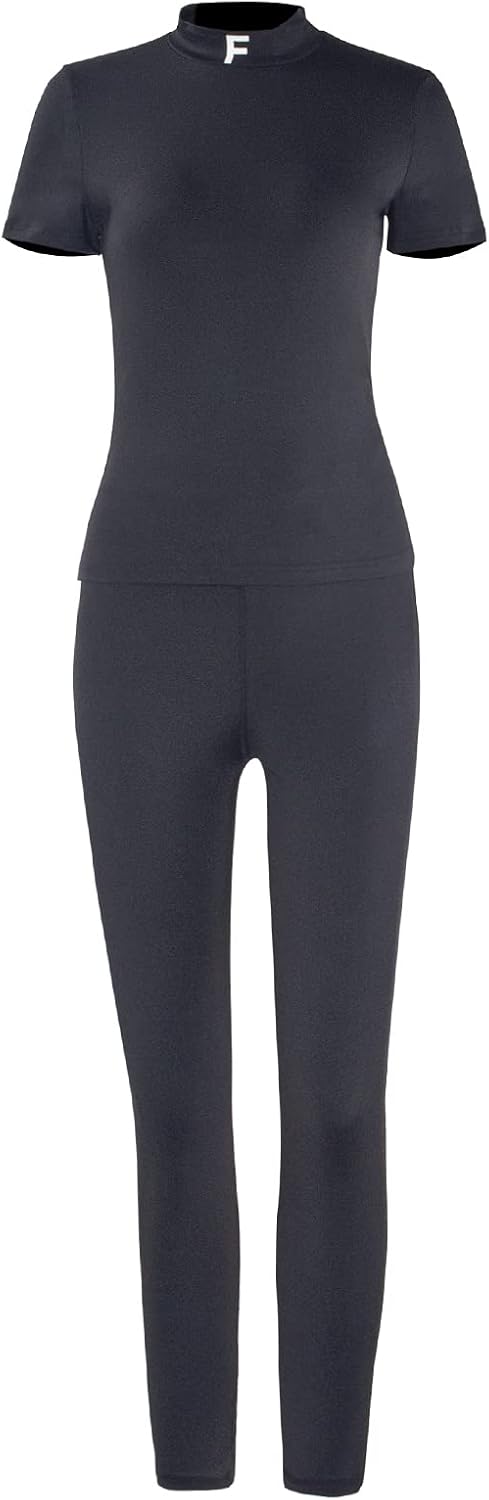 Women 2 Piece Outfits Sets Short Sleeve Workout Round Neck Outfits High Waist Long Pants Bodycon Tracksuit - Image 5