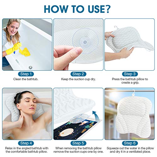Bath-Pillow-SAWAKE-Bathtub-PillowErgonomic-Bath-Pillows-with-3D-Air-MeshBreathable-Bath-Accessories-for-Women-MenHelps-Support-Head-Shoulder-and-Neck-Fits-All-Bathtub-Hot-Tub-Home-Spa