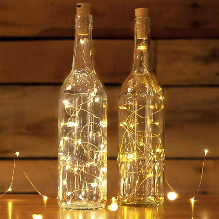 Image of LED Wine Bottle Cork Lights - 2M Copper Wire Fairy String Lights, Battery Operated DIY Decorative Lights for Bottles, Parties, Home, Weddings & Festive Decor - Yellow (Warm) (6)
