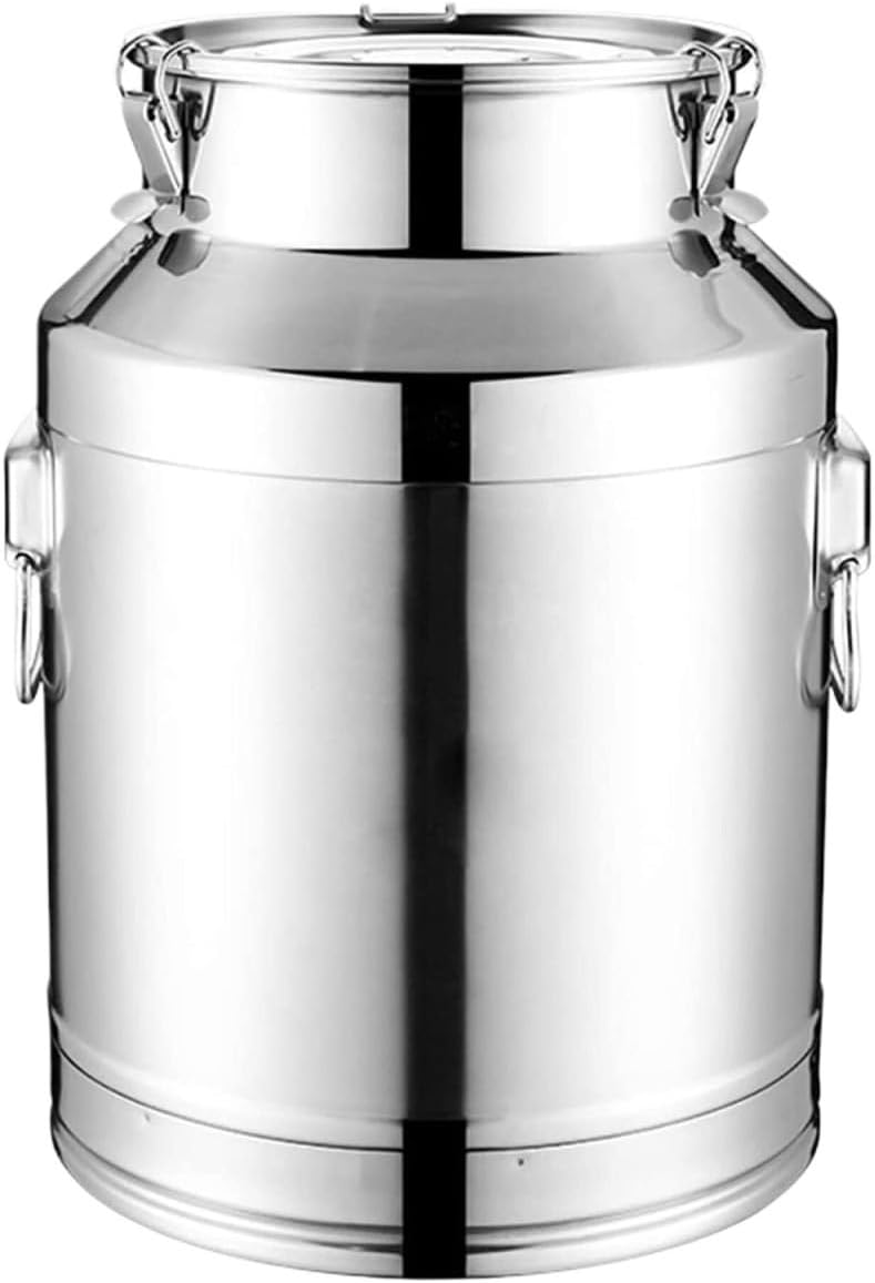 Milk Bucket Milk Can Stainless Steel Milk Bucket Milk Can Wine Pail Oil Tea Storage Sealed Barrel Liquid Container Storage (Silver 25 * 36cm)