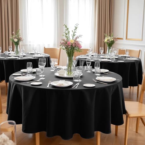 Image of sancua 70 Inch Round Tablecloths Black (Fit 20-58 Inch Tables), 6 Pack