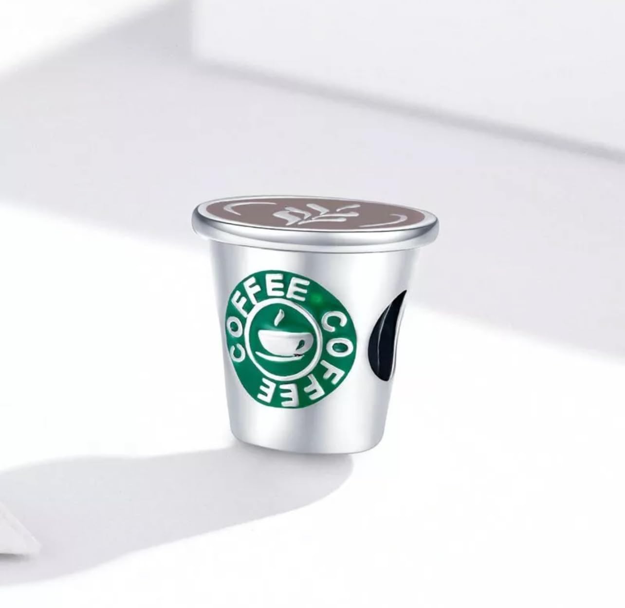 FLXHHX Perlina con Ciondolo per Tazza di caffè Costa, Autentico Argento Sterling 925, Compatibile con Il Braccialetto