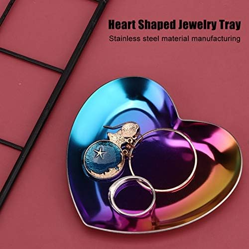 Heart Shaped Jewelry Tray,Stainless Steel Necklace Ring Storage Tray Organizer,Fashionable Design,Vacuum Electroplating Technology,for Storing Rings Necklaces Jewelry