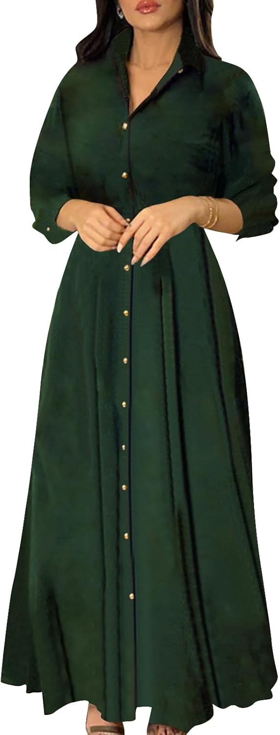 BestGirl Women's Button Down T-Shirt Dress Casual High Low V Neck Loose Long Dress with Belts - Image 5