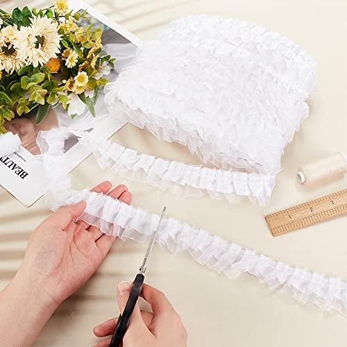 Olycraft 32.8Yards White Organza Lace Ribbon 1.6 Inch Wide Two Tone Satin Organza Lace Edge Trim Pleated Satin Organza Lace Edge Gather Ruffle Trim Ribbon For Wedding Bridal Clothing Decoration #TOP2