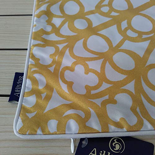 Aitliving Throw Pillow Cover Eiffel Cushion Shell Abstract Floral Trellis Lattice Gold Metallic Geometric Yellow Print 17X17 Couch Decorative Pillowcase W/Piping For Living Room Sofa Bed 43X43Cm #TOP5
