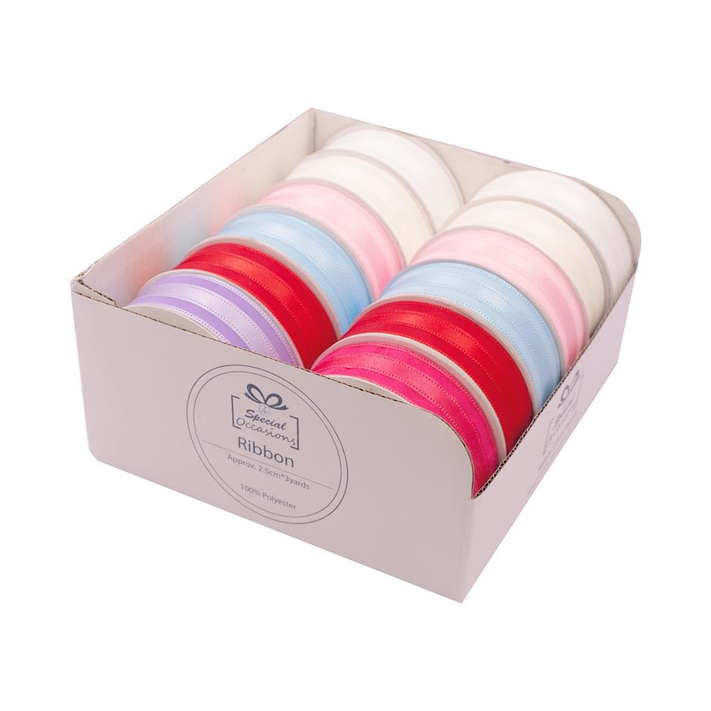 Set of 12 Decorative Satin & Lace Ribbon Rolls - 1" x 3 Yards Gift Wrapping Wedding Party Decoration DIY