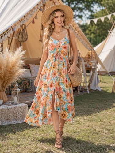 Image of BROVAVE Women's 2026 Summer Casual Boho Sundress Spaghetti Strap Midi Dress