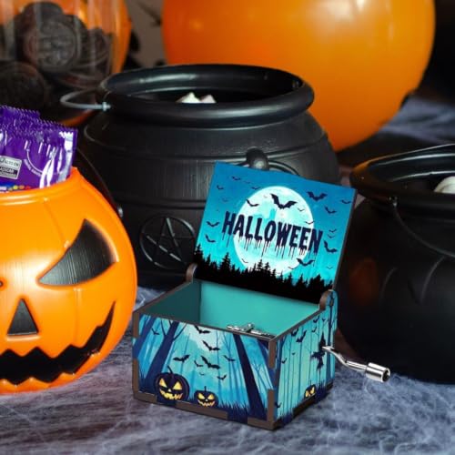 Lamdbao Boîte À Musique À Manivelle en Bois Peint pour Halloween, Boîte À Musique Vintage De Collection pour Décoration De Bureau. – vue 7