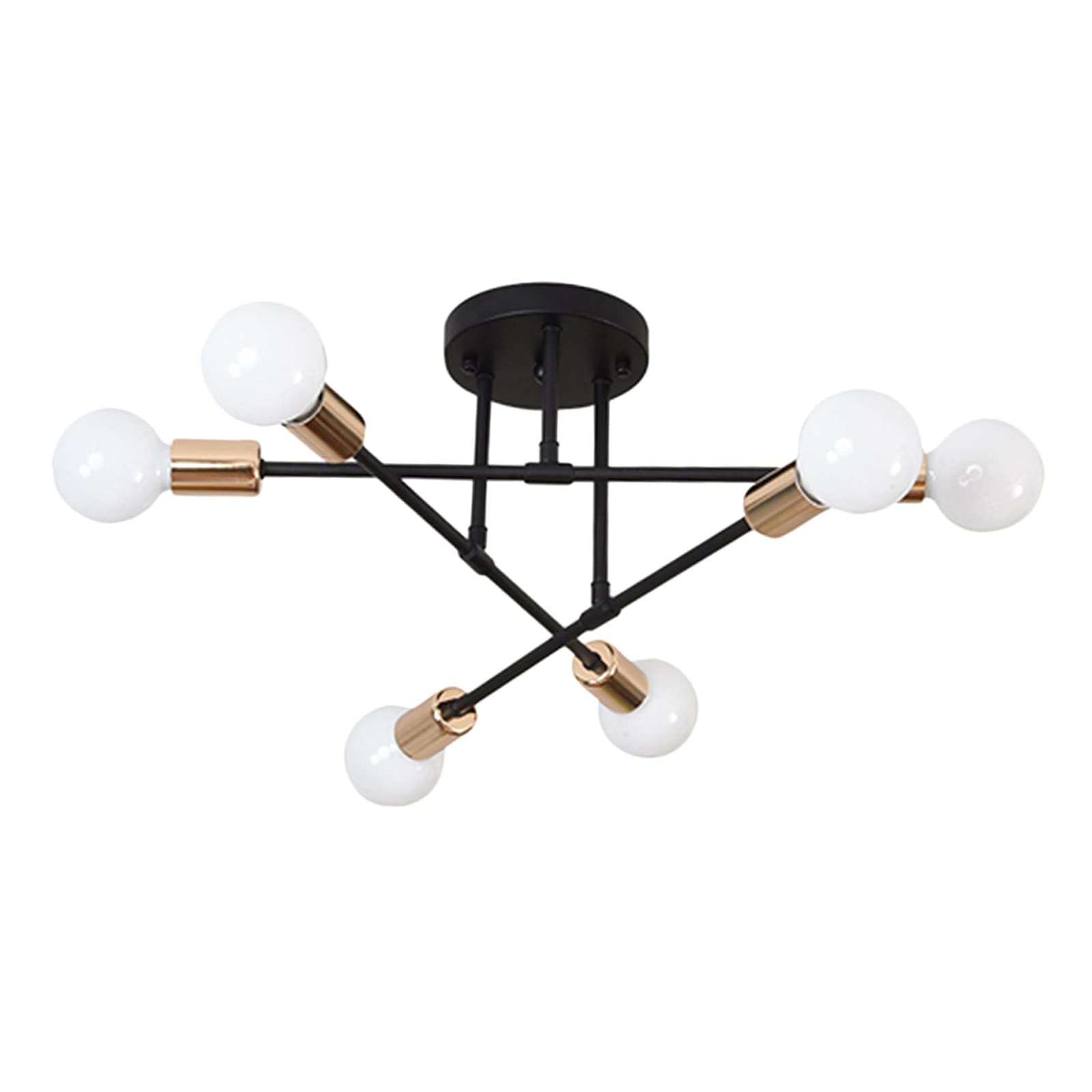 Fenteer Ceiling Lamp 6-Light retro exterior Modern Ceiling Light Sputnik Chandelier for Dining Room, Black+Gold