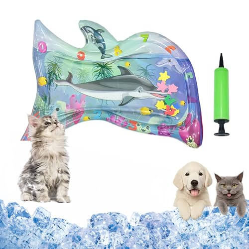 Vgpbphj Cat Water Mat, Cat Play and Cool Mat, Scratch-Resistant, Summer Inflatable Sensory Water Play Mats, with Pump, Interactive Toy Cats and Dogs (100cm-C)