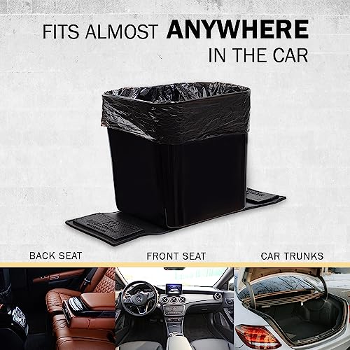Image of Car Trash Can with Stability Wings - Leakproof Portable Garbage Bin for Fabric & Rubber Mats - Compact Durable Plastic Auto Organizer for Cars, SUVs, Trucks (Black, Large)