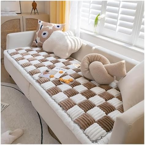 Funny Fuzzy Couch Cover for Pets - Large Plaid Cream Sofa Protector, Black Dog Bed Mat, Soft & Durable 17.6x17.6 in, Ideal for Dogs & Cats, Machine Washable
