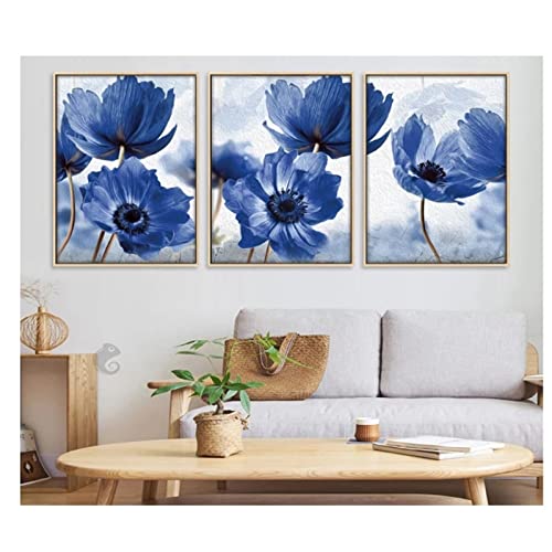 Yimze 5D Diamant Painting Bilder Full Groß 3er Blaue Blumen DIY Erwachsene und Anfänger Volle Bohrer Diamond Painting Kits, Diamant Malerei Nach Anzahl Kits,Büro Home Dekoration 30x40cm Square Drill