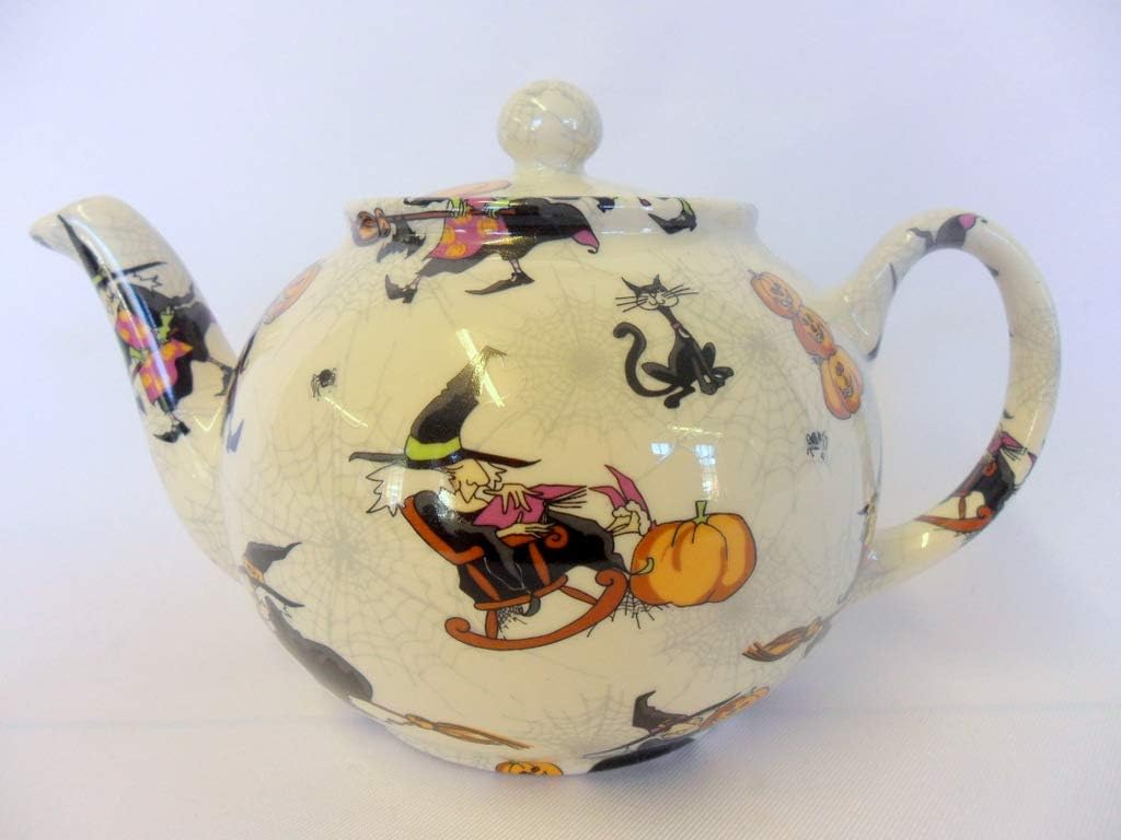 Hubble Bubble 2 Cup teapot in Witches Design by Heron Cross Pottery.