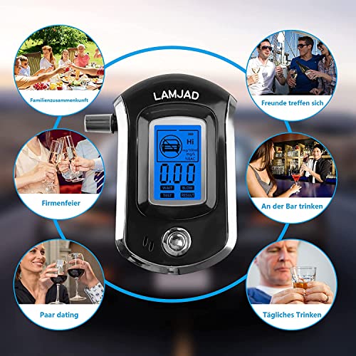 Lamjad Breathalyzer,Digital Lcd Display Screen, Police Grade High Accuracy,31 Mouthpieces Professional Tester(At6000) #TOP5